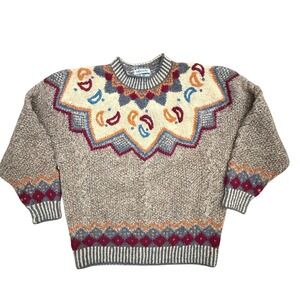 Vintage Renny Handknit Sweater 100% Shetland Wool Earthy Medium‎